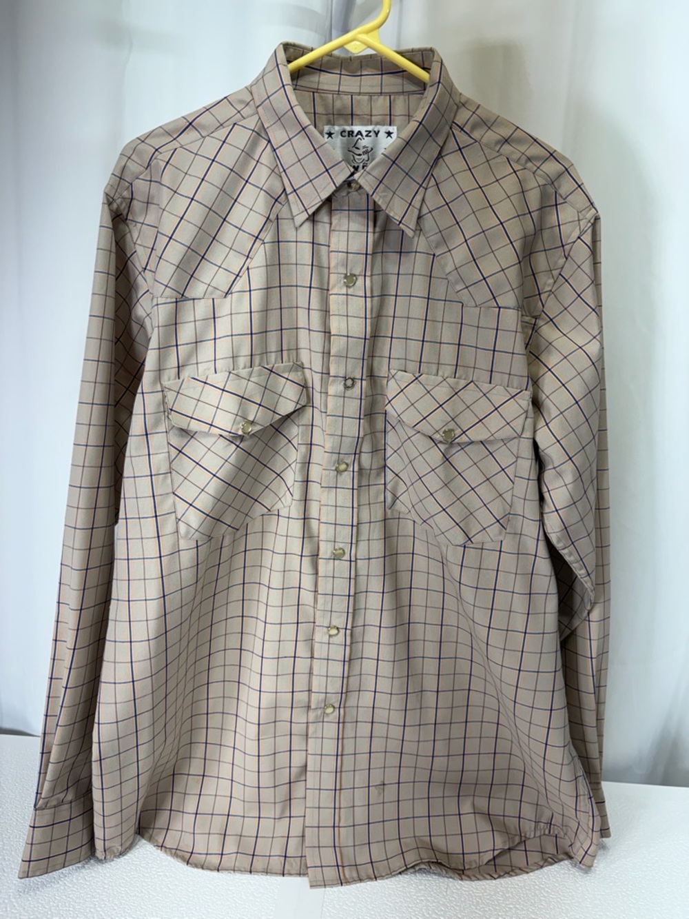Crazy Cowboy Men's Beige Plaid Long-Sleeve Button-Down Shirt 2866